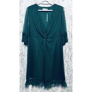Asos Curve Dot Mesh Lace Twist Top Dress Ruffle Hem Green Holiday Womens Size 12